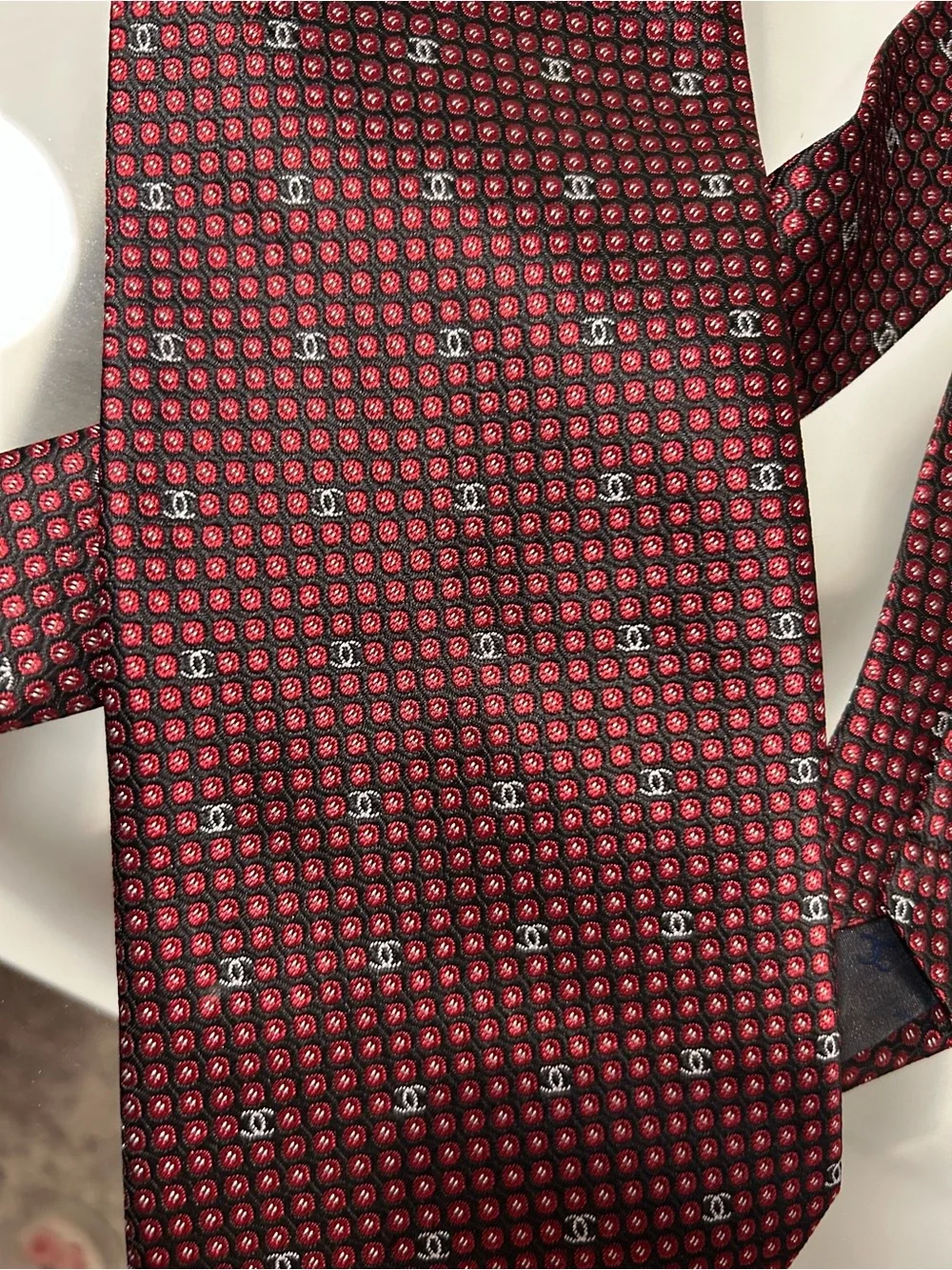 Vintage CHANEL Red and Black Silk Tie